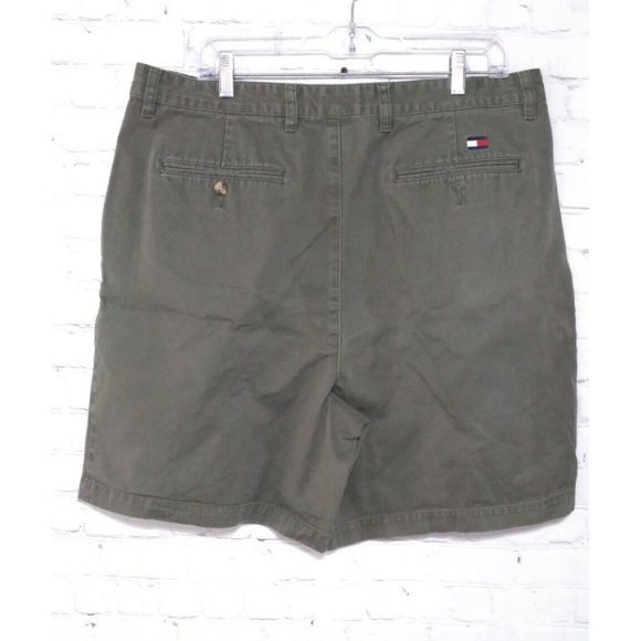 Tommy Hilfiger Vintage Mens Army Green Cotton Pleated Casual Shorts - Picture 3 of 6